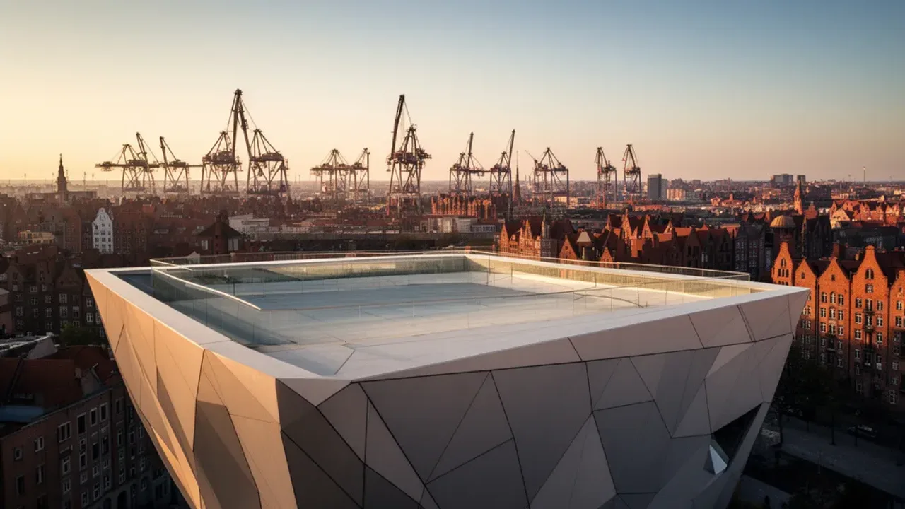 4 zditm – praktyczny przewodnik dla mieszkańców Gdańska (2026) Nowoczesna konstrukcja 4 zditm z tarasem widokowym na panoramę stoczni i historyczną architekturę Gdańska.